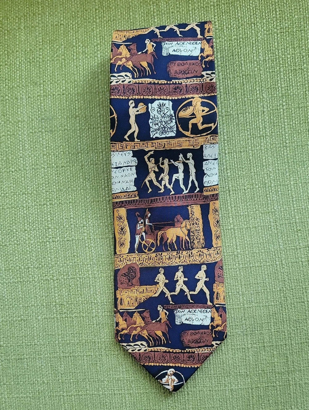 Alynn Neck Wear . Silk Men's Necktie with Classical Greek Motif - Navy & Gold